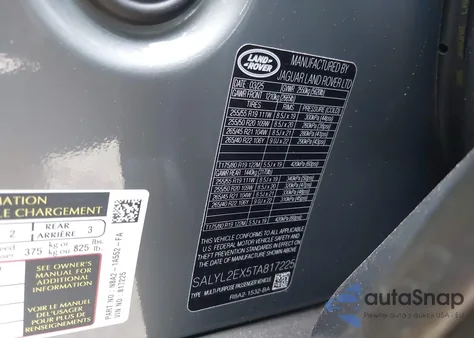 2026 Land Rover Range Rover Velar P250 Dynamic Se из США, поврежденный, VIN SALYL2EX5TA817225